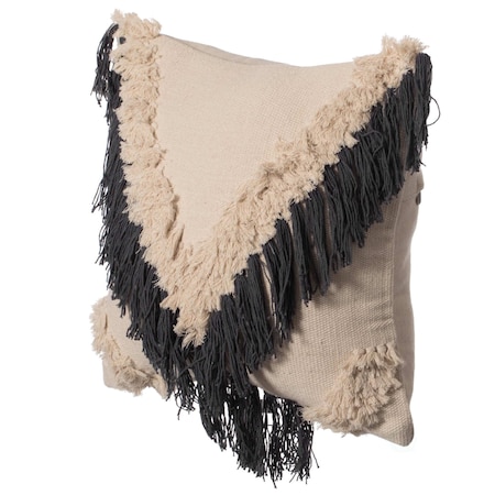 Deerlux 16" Handwoven Cotton Throw Pillow Cover with Embossed and Fringed Crossed line, Charcoal QI004300.CH
